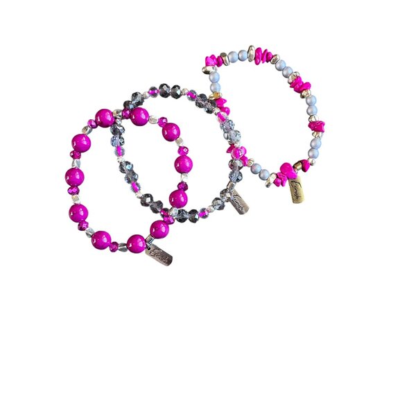 Erimish Magenta Pink Beaded Bracelet Set of Three - Picture 3 of 3